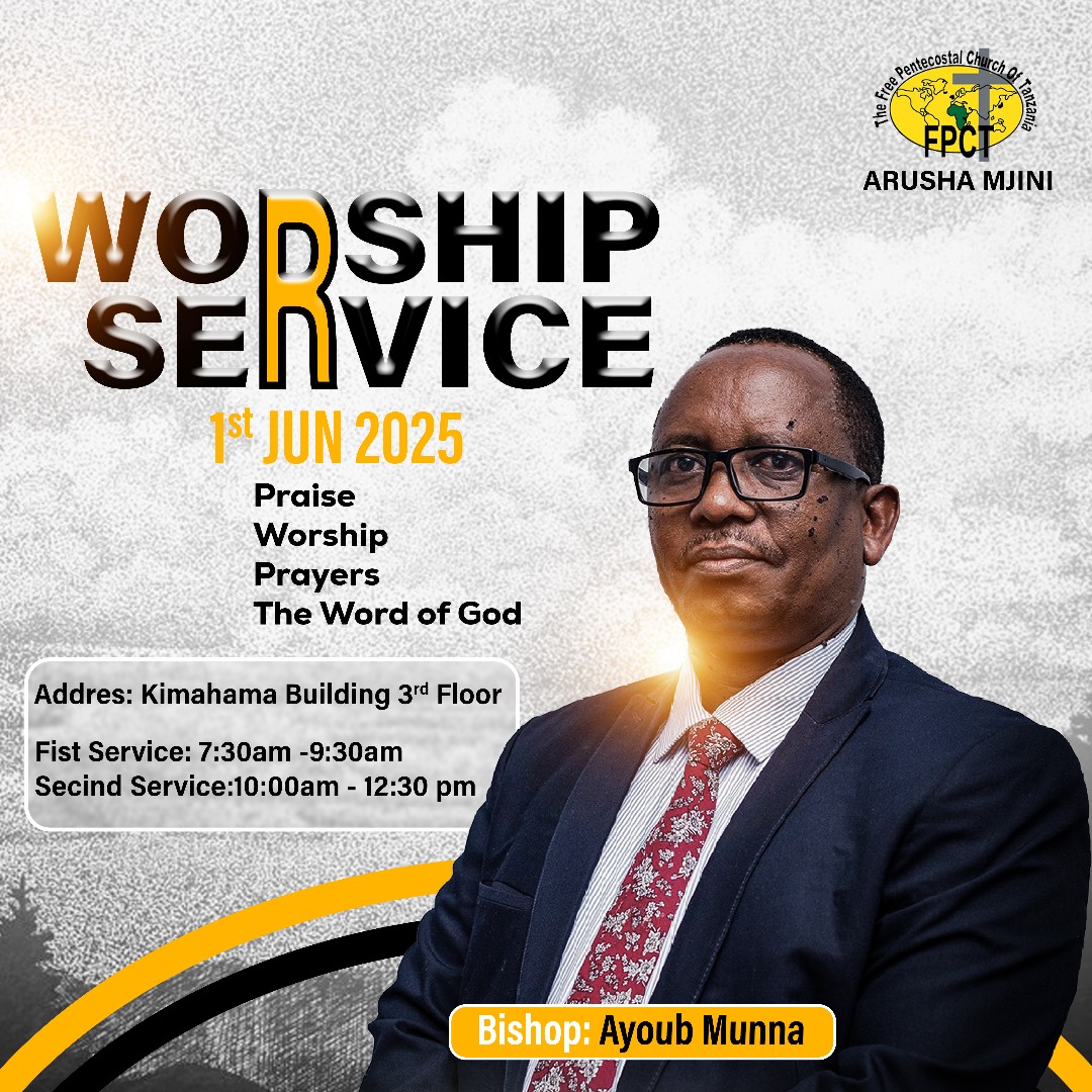 FPCT Arusha Mjini worship service event poster design with bold 3D typography by G DESIGN
